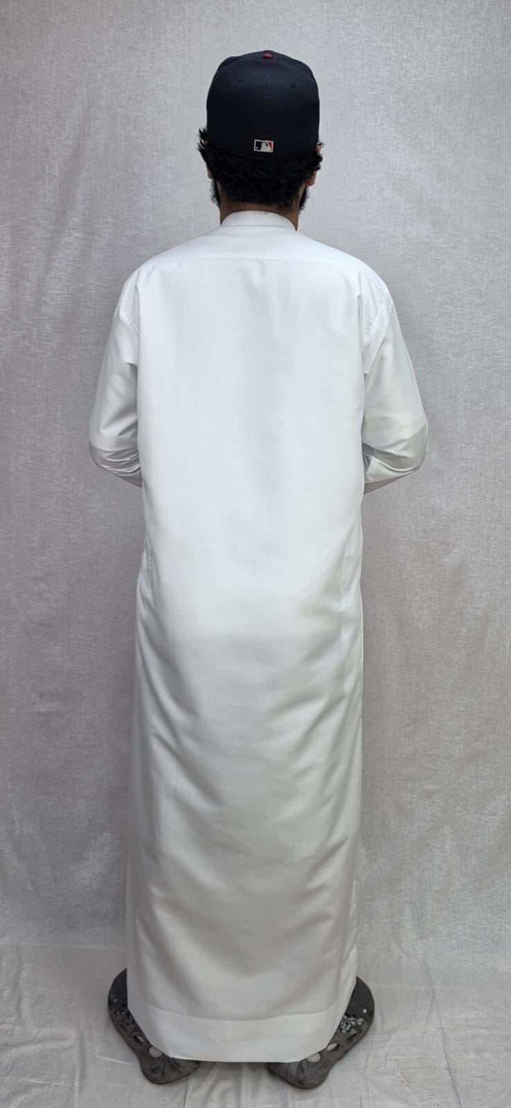 Brilliant White Thobe — fabric and collar detail — Thobe Studio