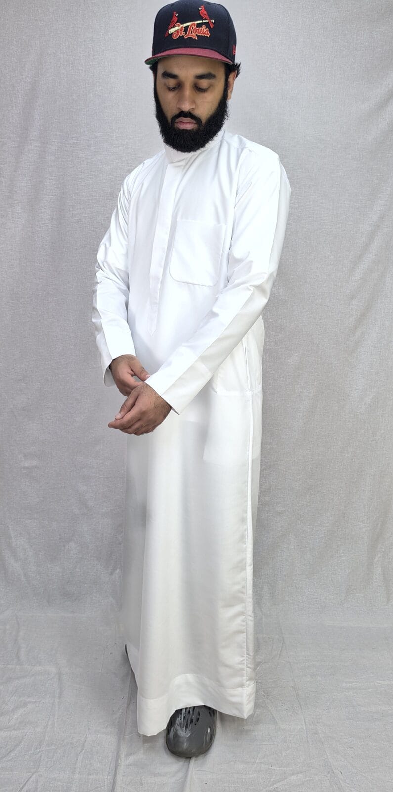 Brilliant White Thobe — full length front view — Thobe Studio