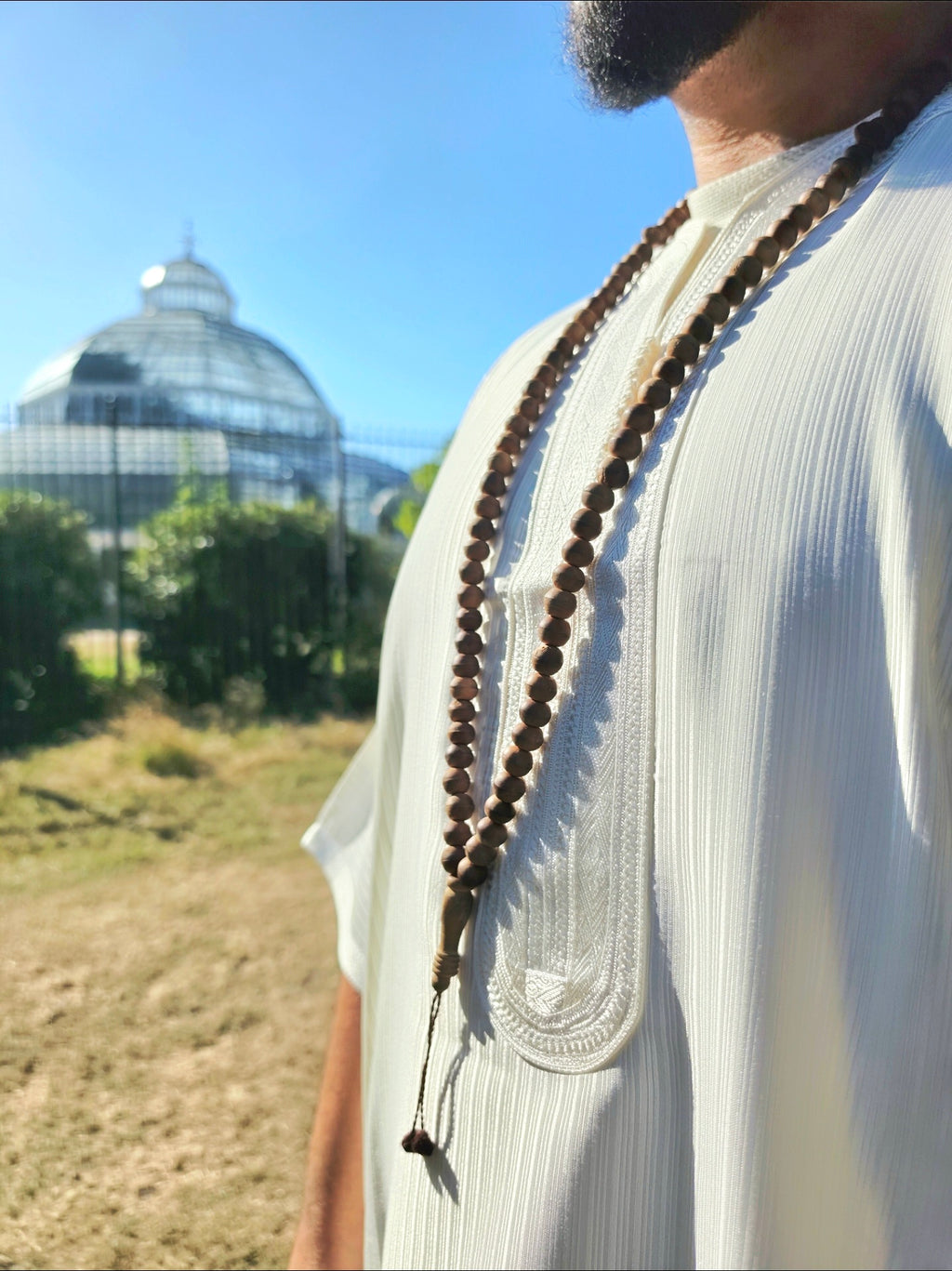 Close-up of the pearl Gandoura fabric texture