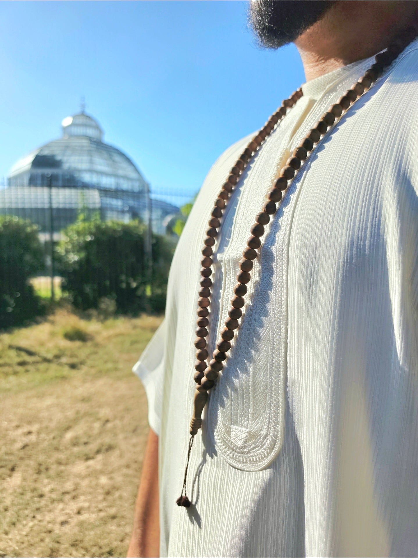 Close-up of the pearl Gandoura fabric texture