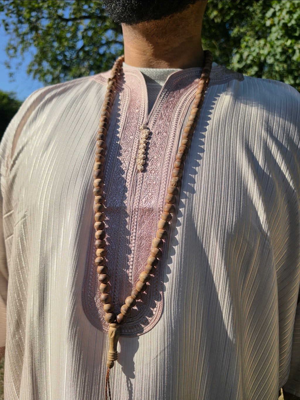 Close-up of the chai Gandoura fabric texture