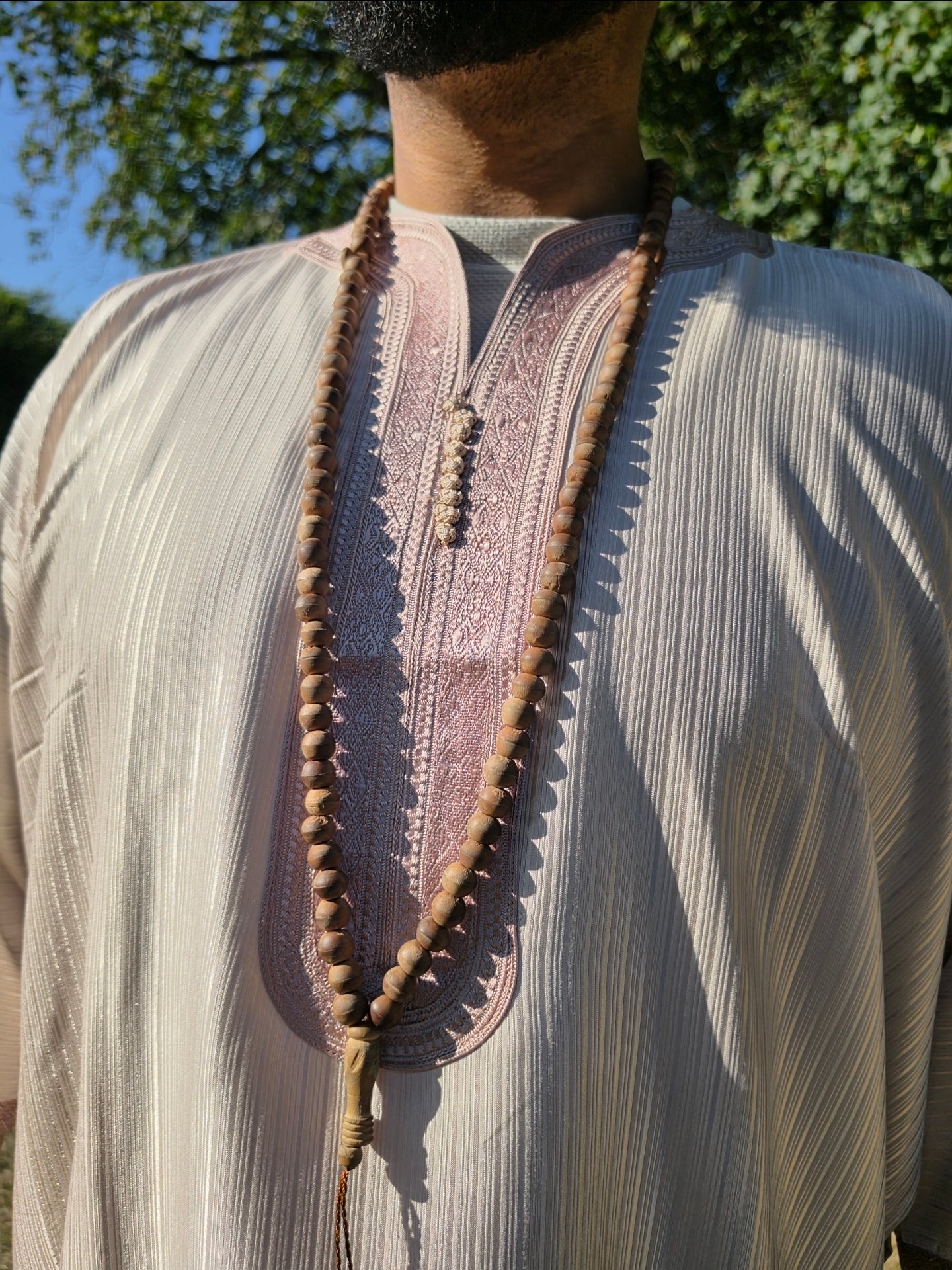 Close-up of the chai Gandoura fabric texture