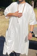 Full front view of the pearl Gandoura, made in Morocco